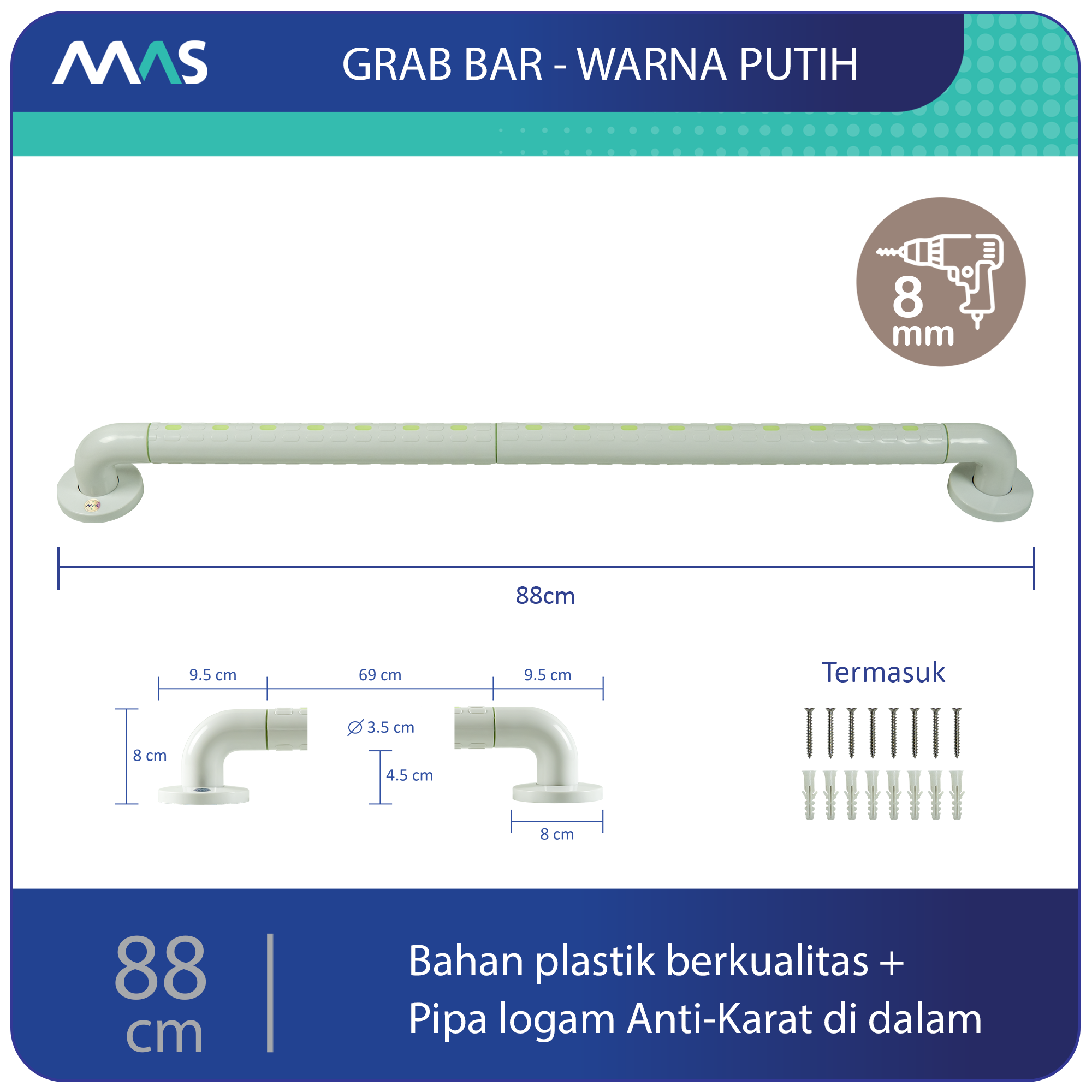Grab Bar Putih 88 cm