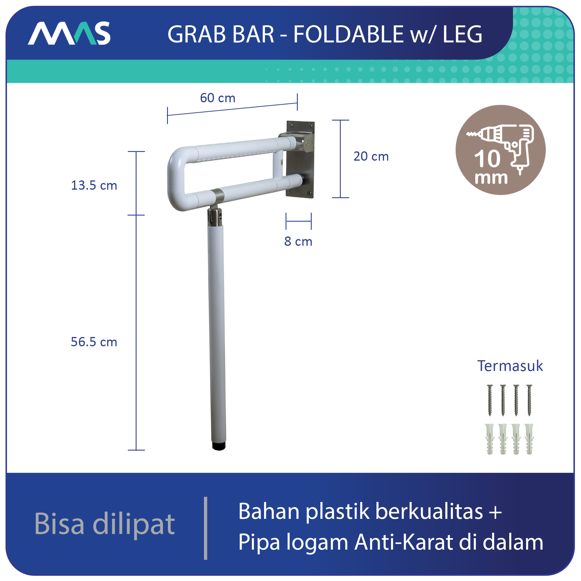 Grab Bar Foldable with Leg Putih
