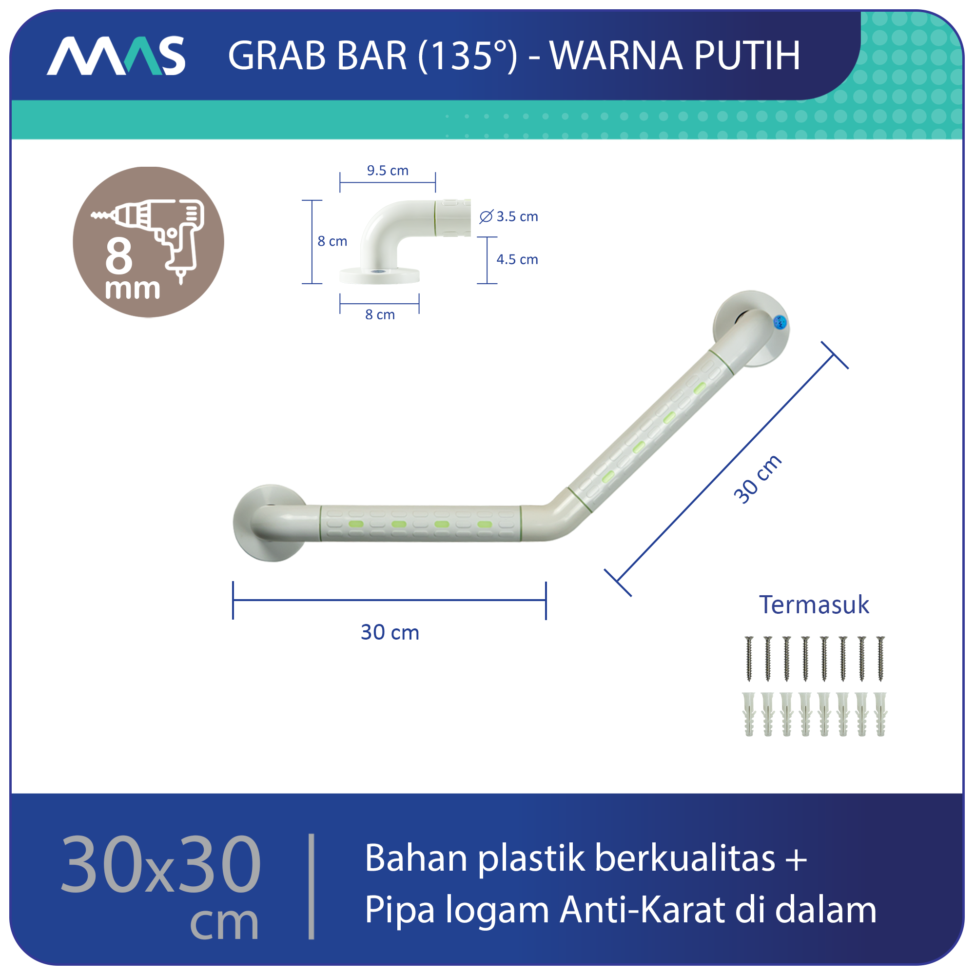 Grab Bar Model 135 derajat Putih 30 x 30 cm