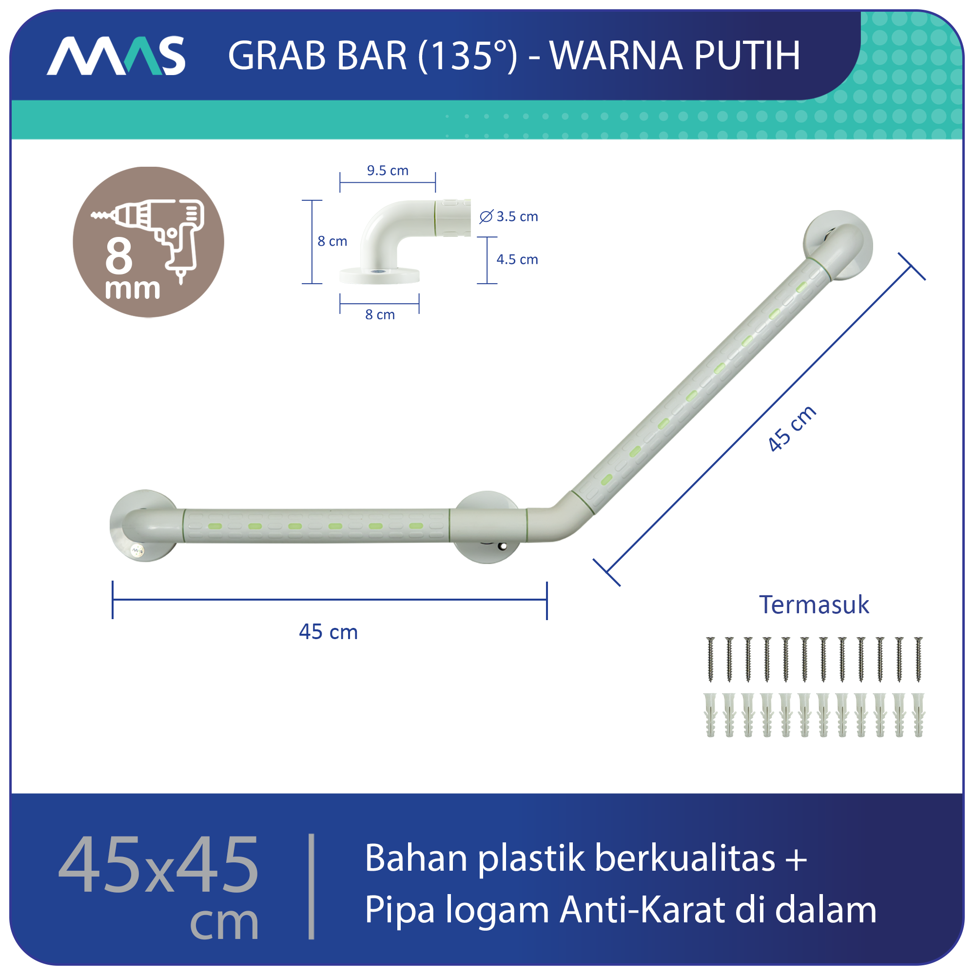 Grab Bar Model 135 derajat Putih 45 x 45 cm