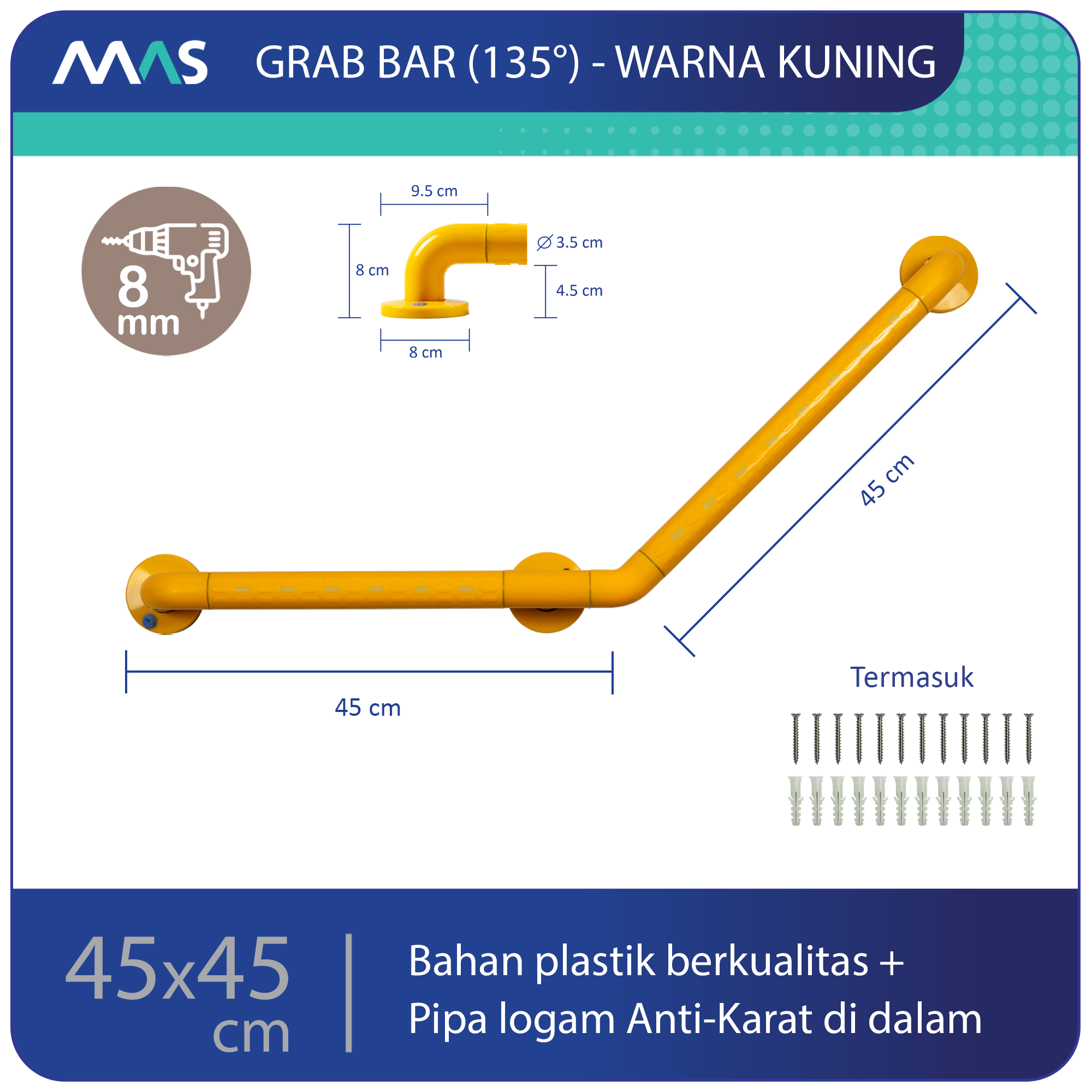 Grab Bar Model 135 derajat Kuning 45 x 45 cm