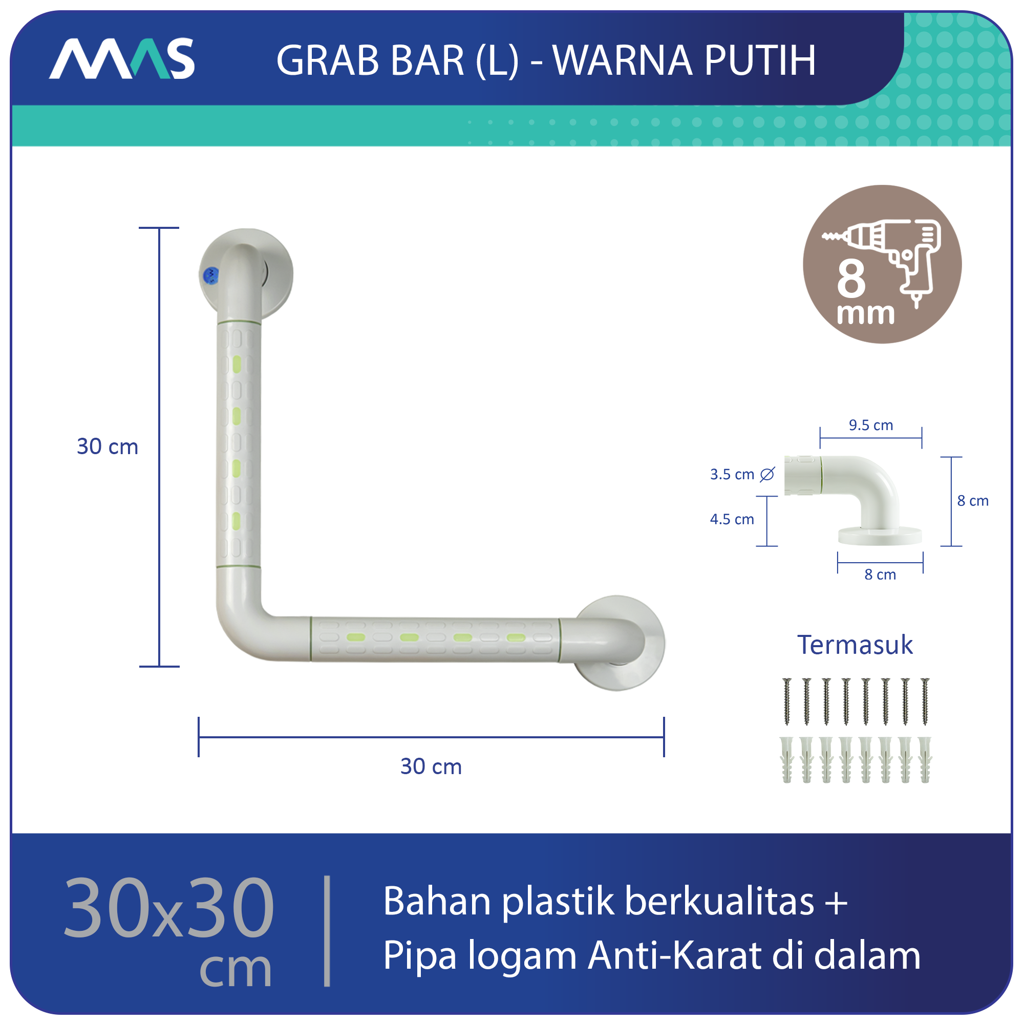 Grab Bar Model L Putih 30 x 30 cm