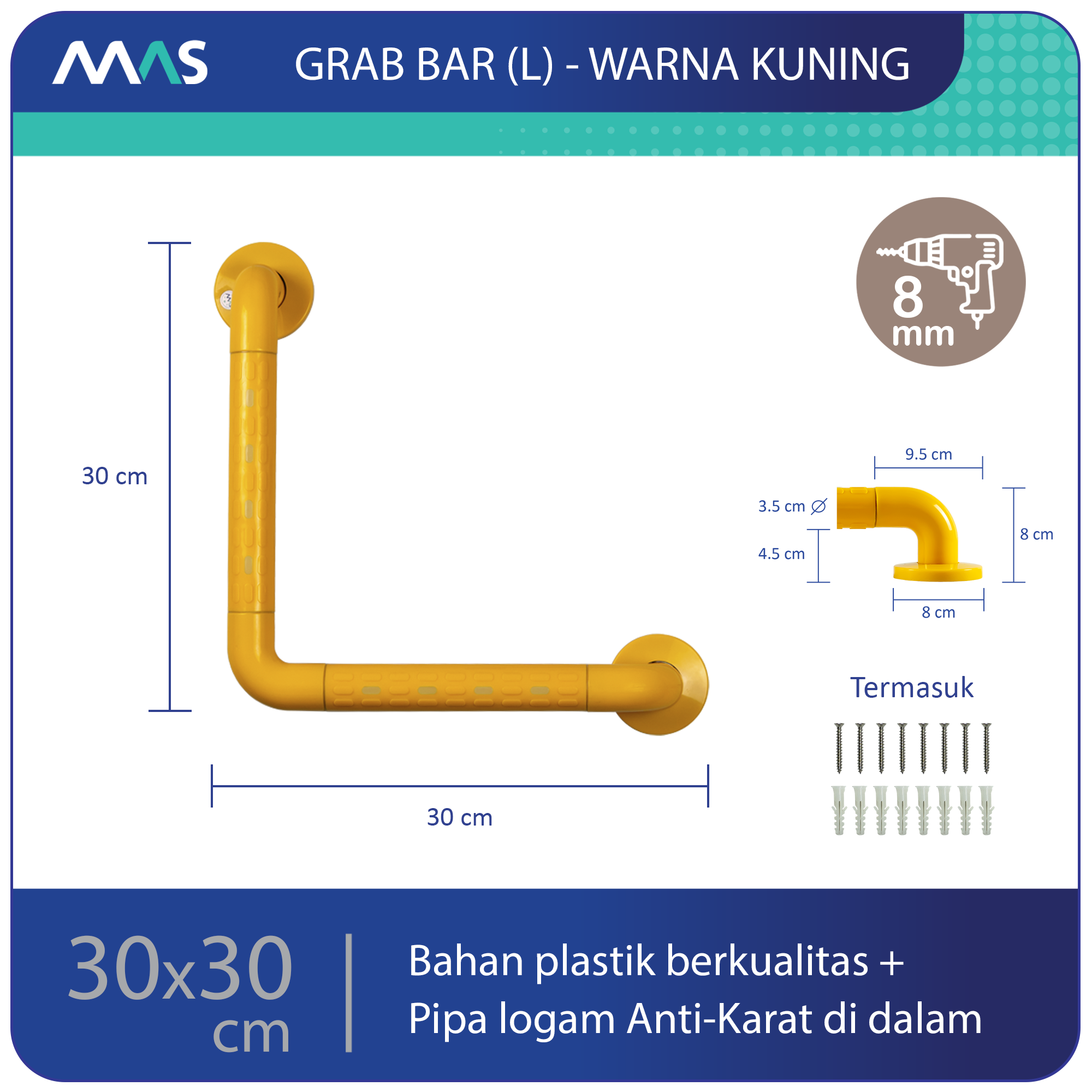 Grab Bar Model L Kuning 30 x 30 cm