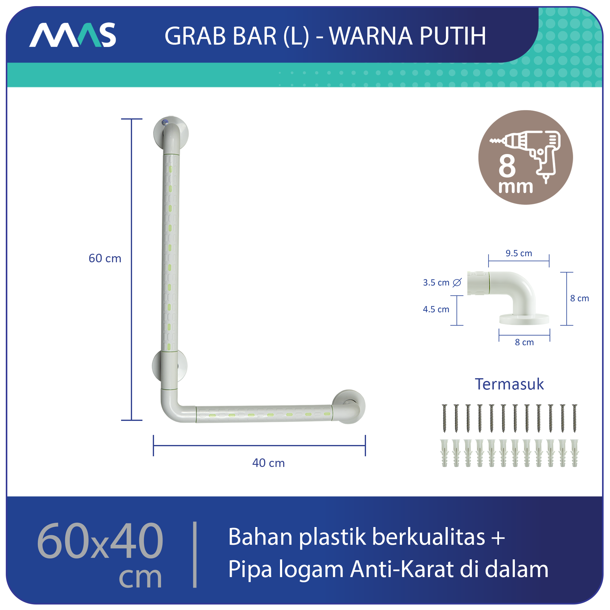 Grab Bar Model L Putih 60 x 40 cm