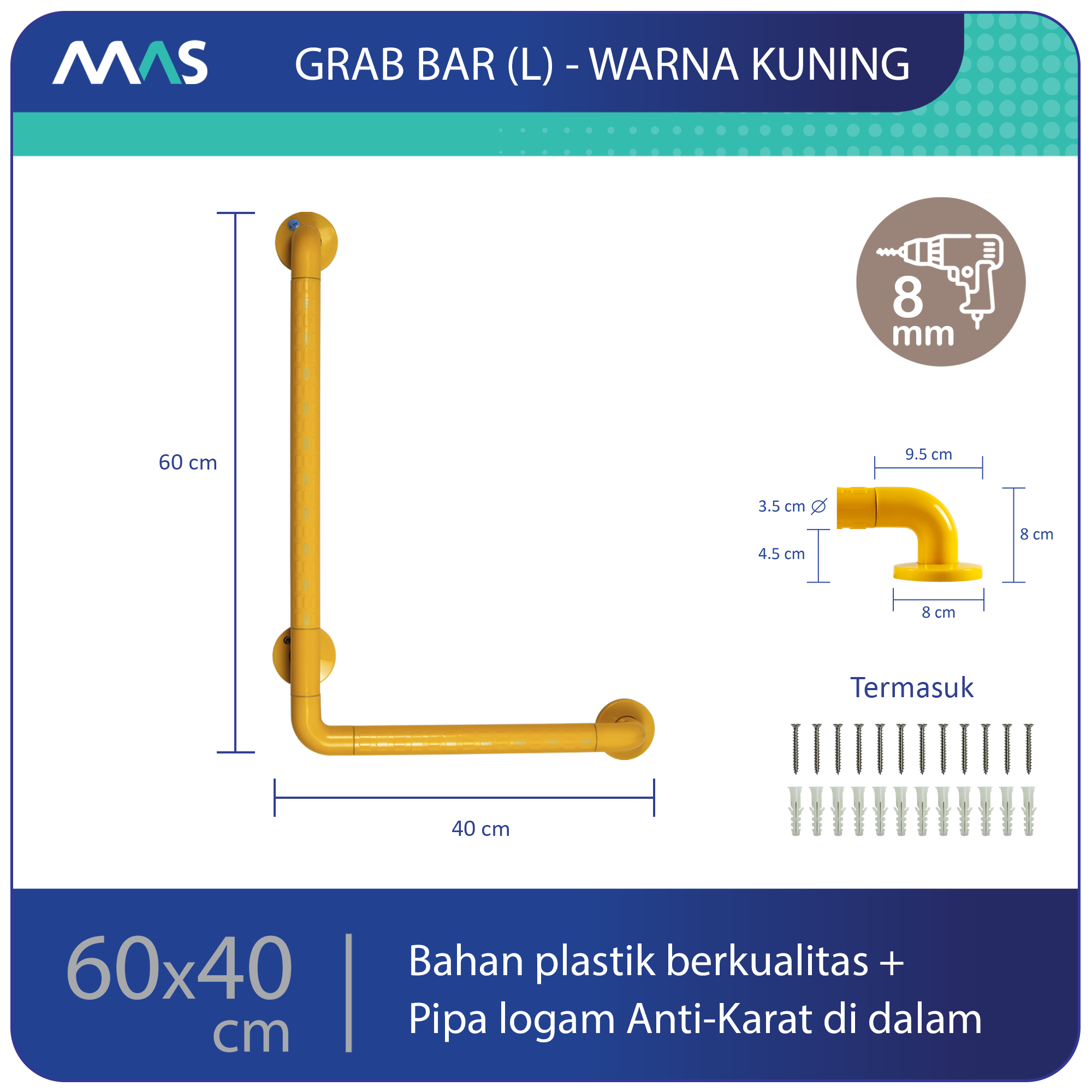 Grab Bar Model L Kuning 60 x 40 cm