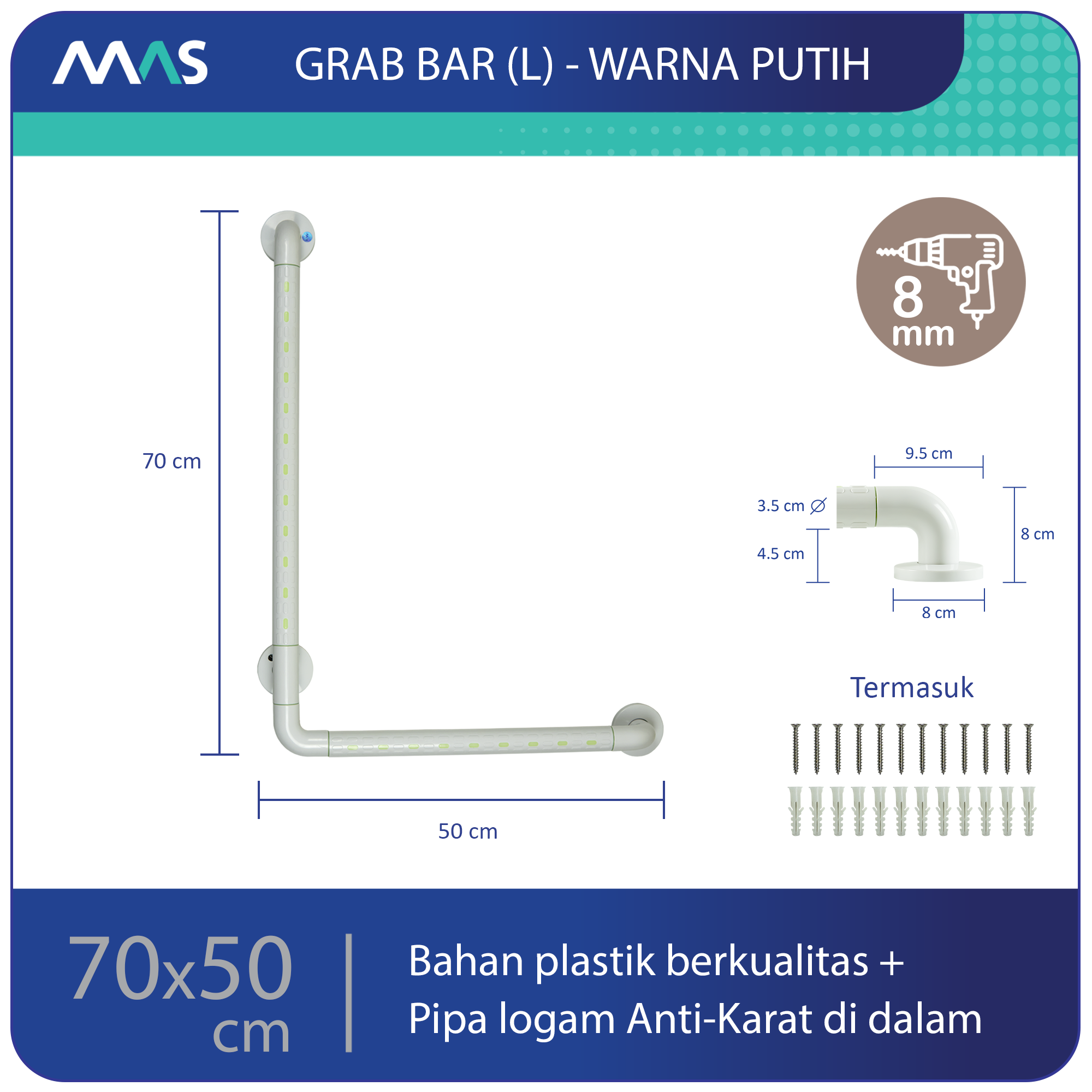 Grab Bar Model L Putih 70 x 50 cm