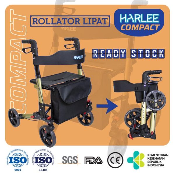 Bundling Harlee Compact (Champagne) Rollator & Tas - Walker Beroda - Gambar 2