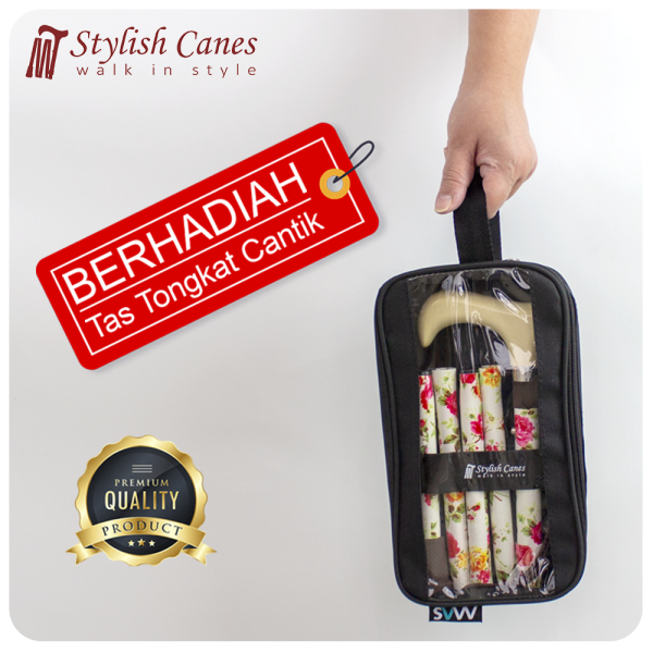 Tongkat Jalan Lipat by Stylish Canes - Cream Flowers / Walking Stick - Gambar 3