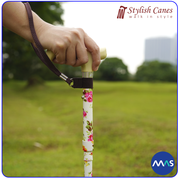 Tongkat Jalan Lipat by Stylish Canes - Cream Flowers / Walking Stick - Gambar 4