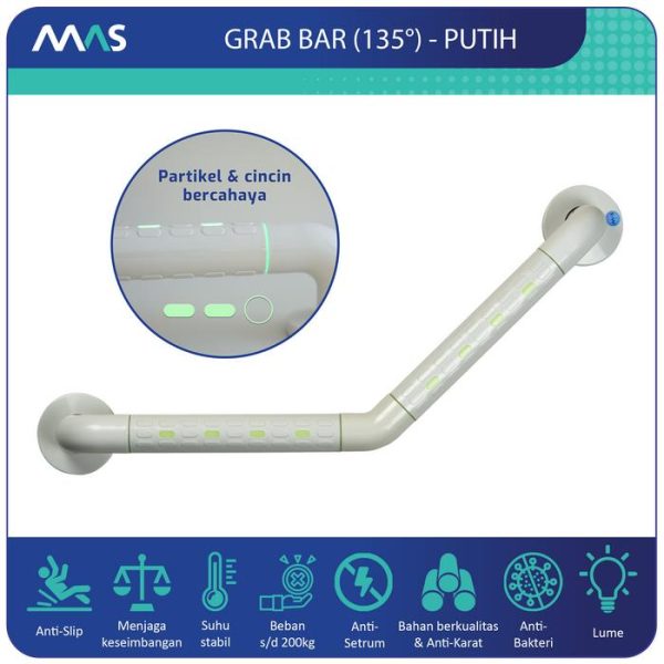 MAS Grab Bar 135° (30x30cm) - Rel Pegangan Anti-Slip utk keseimbangan - Gambar 3