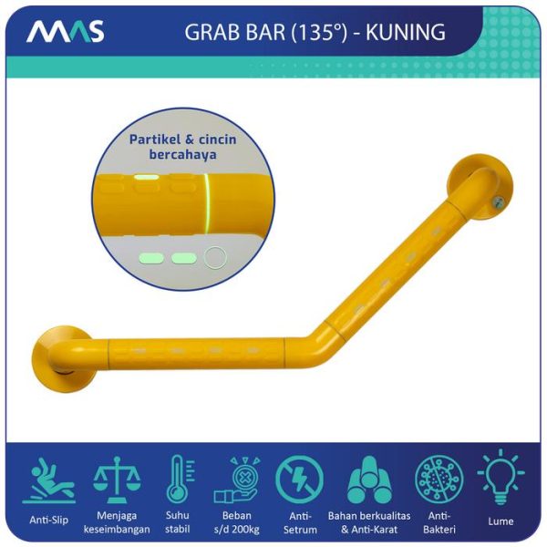 MAS Grab Bar 135° (30x30cm) - Rel Pegangan Anti-Slip utk keseimbangan - Gambar 4