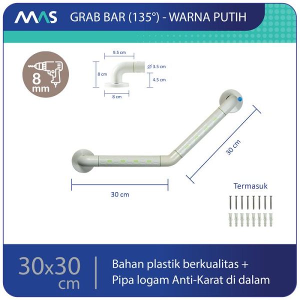 MAS Grab Bar 135° (30x30cm) - Rel Pegangan Anti-Slip utk keseimbangan - Gambar 5