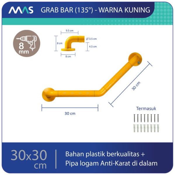 MAS Grab Bar 135° (30x30cm) - Rel Pegangan Anti-Slip utk keseimbangan - Gambar 6