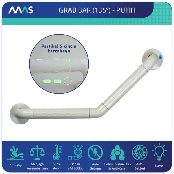 MAS Grab Bar 135° (45x45cm) - Rel Pegangan Anti-Slip utk keseimbangan - Gambar 3