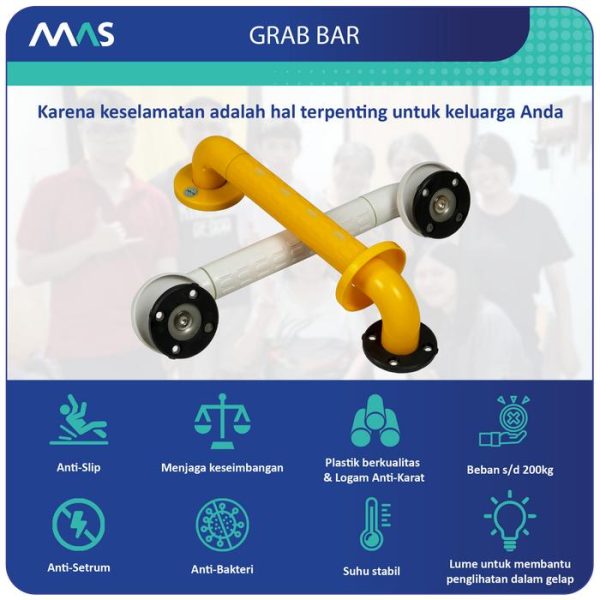 MAS Grab Bar (38cm) - Rel Pegangan Anti-Slip utk keseimbangan - Gambar 4