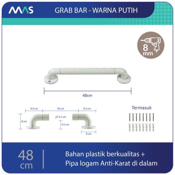 MAS Grab Bar (48cm) - Rel Pegangan Anti-Slip utk keseimbangan - Gambar 6