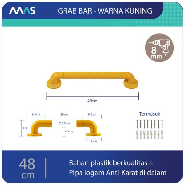 MAS Grab Bar (48cm) - Rel Pegangan Anti-Slip utk keseimbangan - Gambar 7