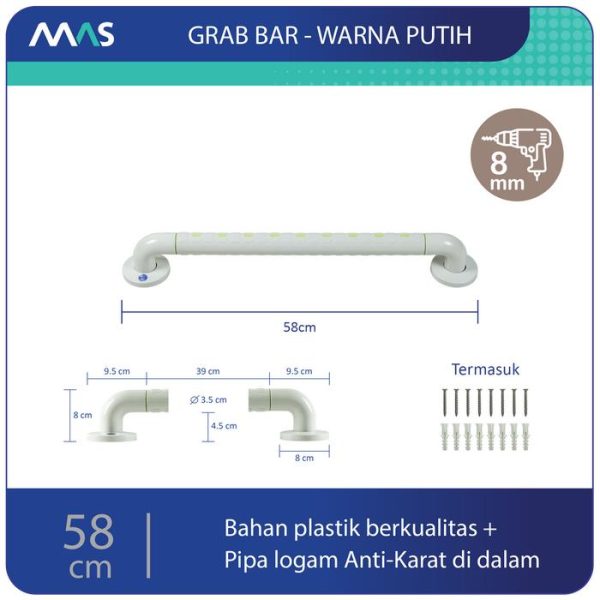 MAS Grab Bar (58cm) - Rel Pegangan Anti-Slip utk keseimbangan - Gambar 6