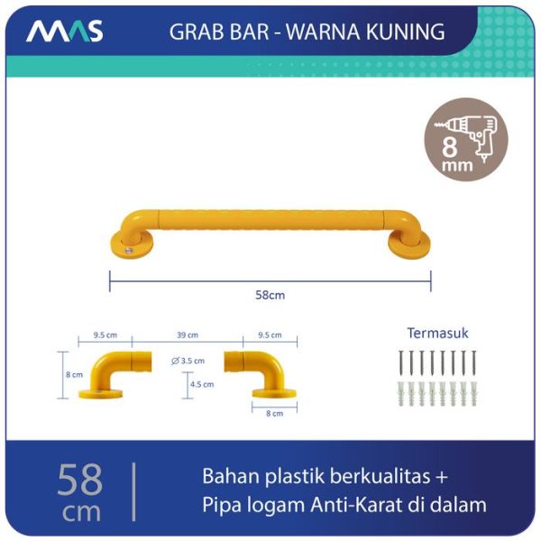MAS Grab Bar (58cm) - Rel Pegangan Anti-Slip utk keseimbangan - Gambar 7