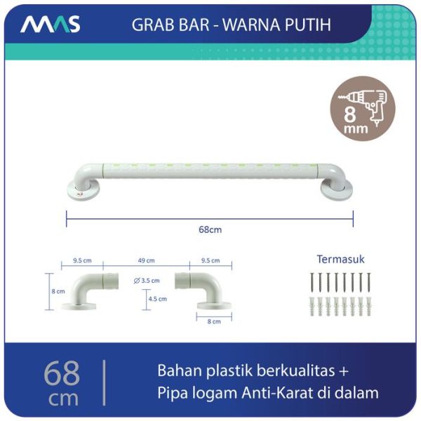 MAS Grab Bar (68cm) - Rel Pegangan Anti-Slip utk keseimbangan - Gambar 6