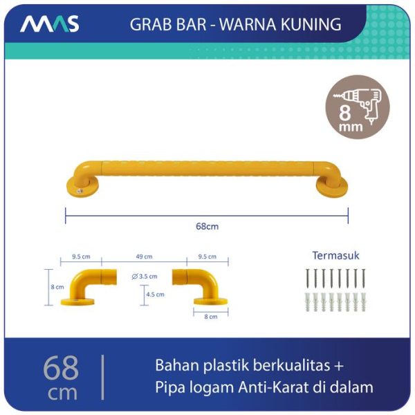 MAS Grab Bar (68cm) - Rel Pegangan Anti-Slip utk keseimbangan - Gambar 7