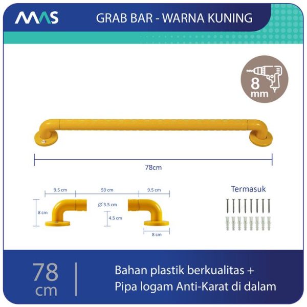 MAS Grab Bar (78cm) - Rel Pegangan Anti-Slip utk keseimbangan - Gambar 7