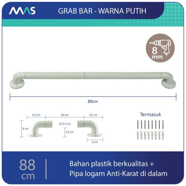 MAS Grab Bar (88cm) - Rel Pegangan Anti-Slip utk keseimbangan - Gambar 6