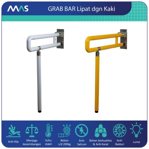 MAS Grab Bar Lipat dgn Kaki - Rel Pegangan Anti-Slip utk keseimbangan