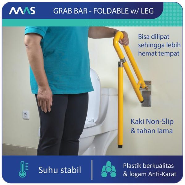 MAS Grab Bar Lipat dgn Kaki - Rel Pegangan Anti-Slip utk keseimbangan - Gambar 3