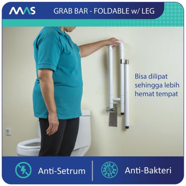 MAS Grab Bar Lipat dgn Kaki - Rel Pegangan Anti-Slip utk keseimbangan - Gambar 4
