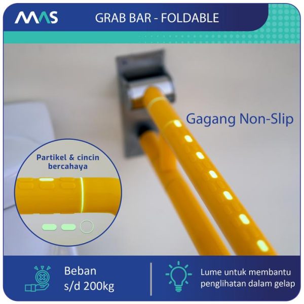 MAS Grab Bar Lipat dgn Kaki - Rel Pegangan Anti-Slip utk keseimbangan - Gambar 5