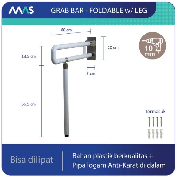 MAS Grab Bar Lipat dgn Kaki - Rel Pegangan Anti-Slip utk keseimbangan - Gambar 6