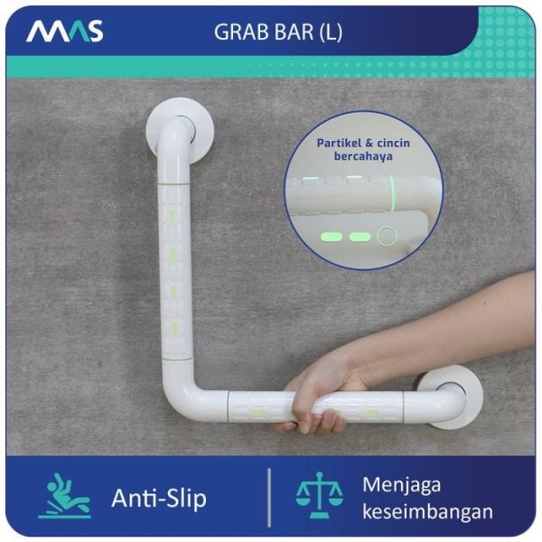 MAS Grab Bar L (70x50cm) - Rel Pegangan Anti-Slip utk keseimbangan - Gambar 3