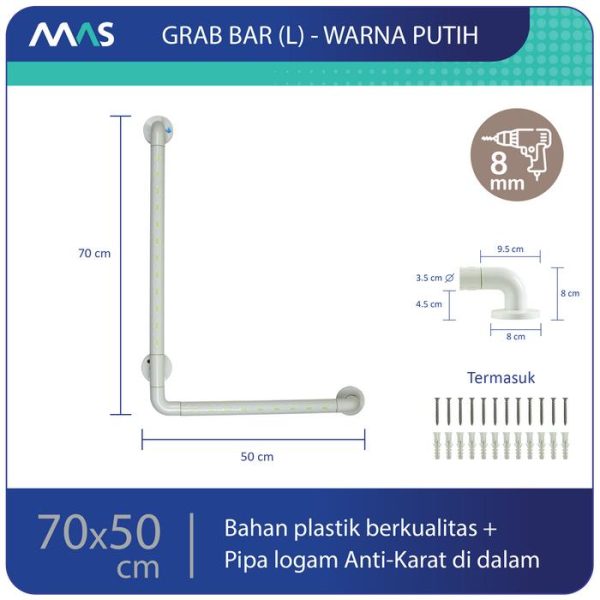 MAS Grab Bar L (70x50cm) - Rel Pegangan Anti-Slip utk keseimbangan - Gambar 6