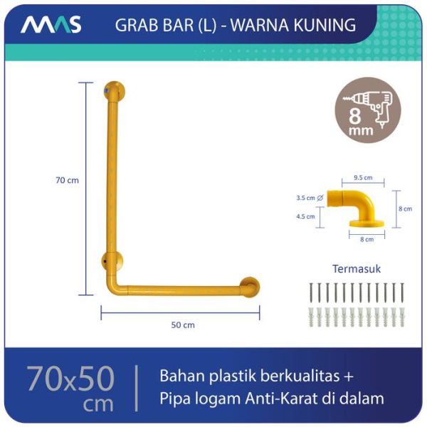 MAS Grab Bar L (70x50cm) - Rel Pegangan Anti-Slip utk keseimbangan - Gambar 7