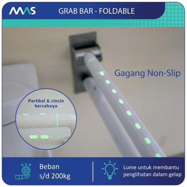 MAS Grab Bar Lipat - Rel Pegangan Anti-Slip utk keseimbangan - Gambar 5