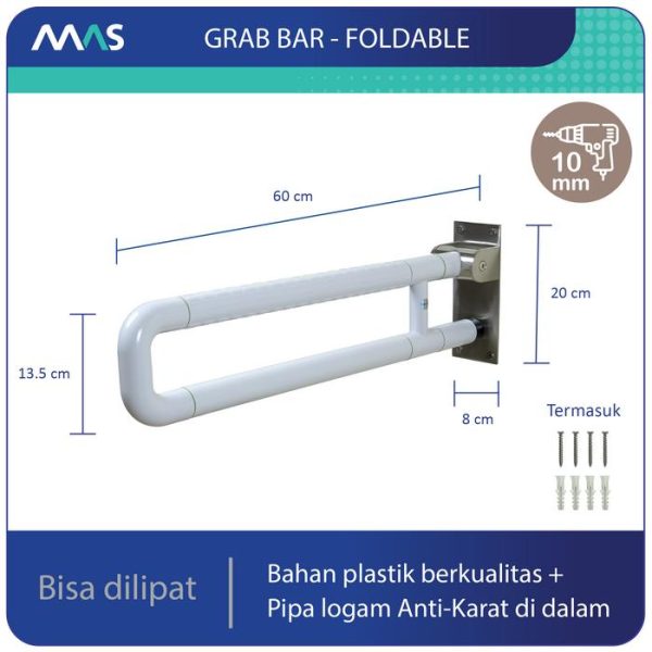 MAS Grab Bar Lipat - Rel Pegangan Anti-Slip utk keseimbangan - Gambar 6