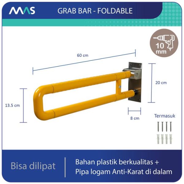 MAS Grab Bar Lipat - Rel Pegangan Anti-Slip utk keseimbangan - Gambar 7