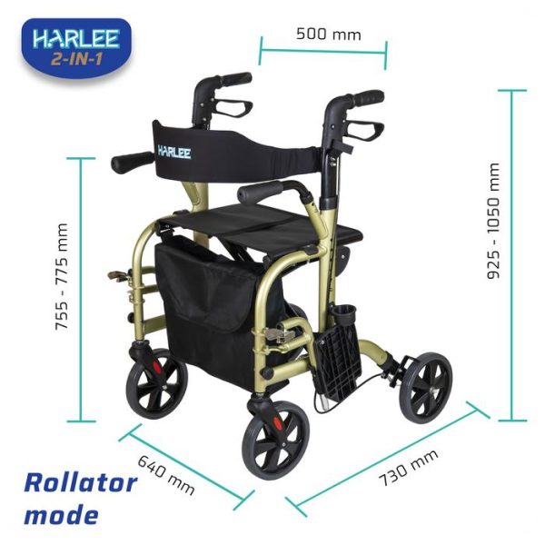 Harlee 2-in-1 Rollator - Alat bantu jalan - Rollator & Kursi Roda Transit - Gambar 5