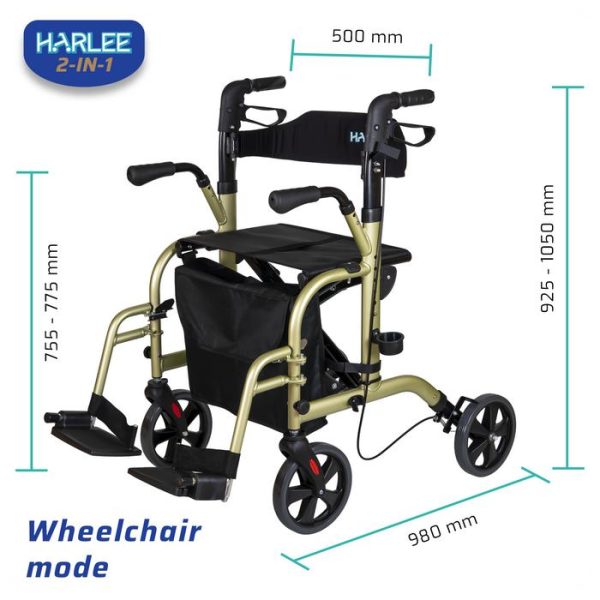 Harlee 2-in-1 Rollator - Alat bantu jalan - Rollator & Kursi Roda Transit - Gambar 6