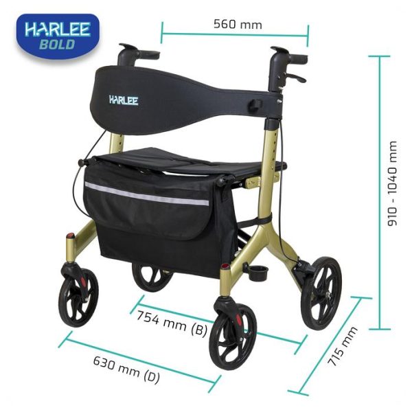 Harlee Bold Rollator - Alat bantu jalan - Walker beroda roda 4 - Gambar 3