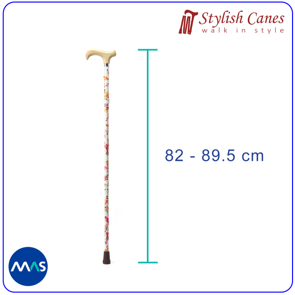 Tongkat Jalan Lipat by Stylish Canes - Cream Flowers / Walking Stick - Gambar 2