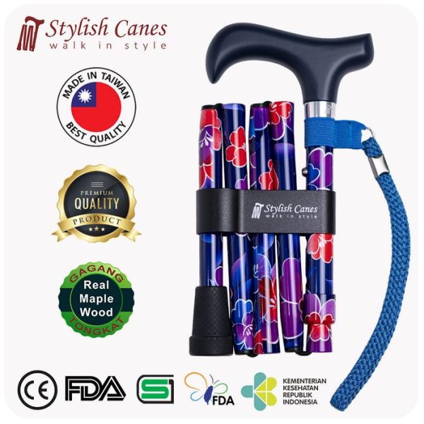 Tongkat Jalan Lipat by Stylish Canes - BlueBase Floral / Walking Stick