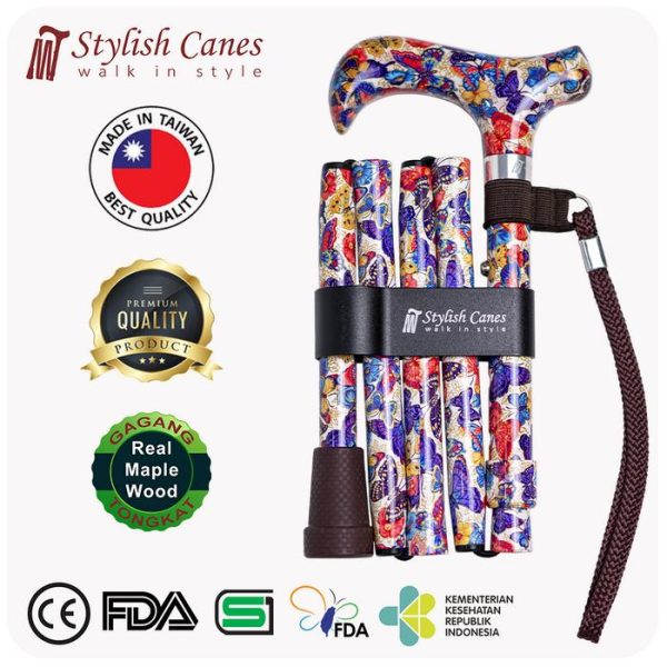 Tongkat Jalan Lipat by Stylish Canes - Butterflies / Walking Stick