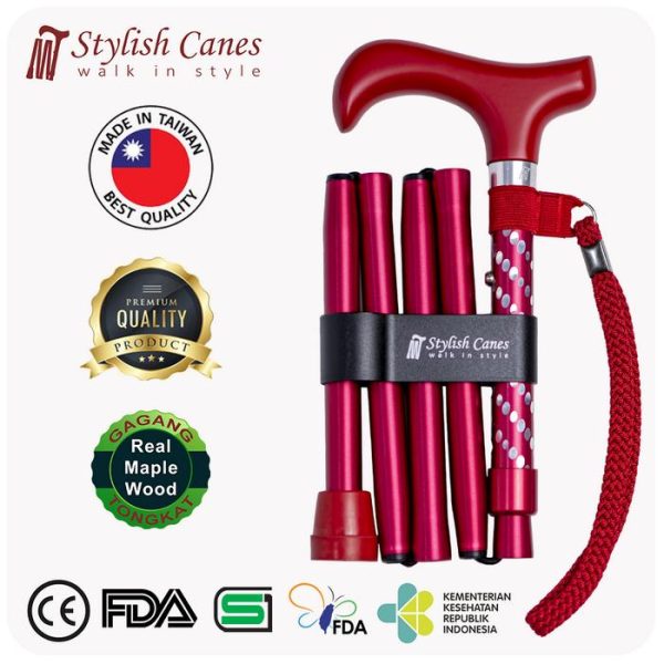 Tongkat Jalan Lipat by Stylish Canes : Dazzling Red / Walking Stick