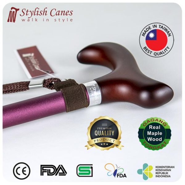 Tongkat Jalan Non Lipat Stylish Canes - Matt Burgundy - Gambar 3