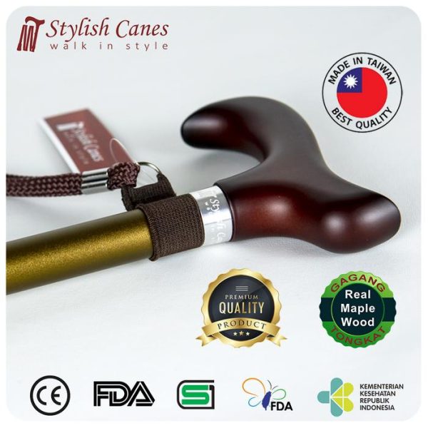 Tongkat Jalan Non Lipat Stylish Canes - Matt Light Brown - Gambar 3