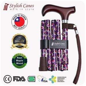 Tongkat Jalan Lipat by Stylish Canes : Motif Purple Morris / Walking Stick