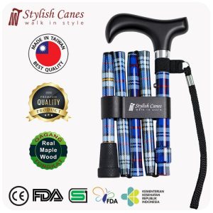 Tongkat Jalan Lipat by Stylish Canes : Tartan Blue / Walking Stick