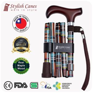 Tongkat Jalan Lipat by Stylish Canes : Tartan Red / Walking Stick
